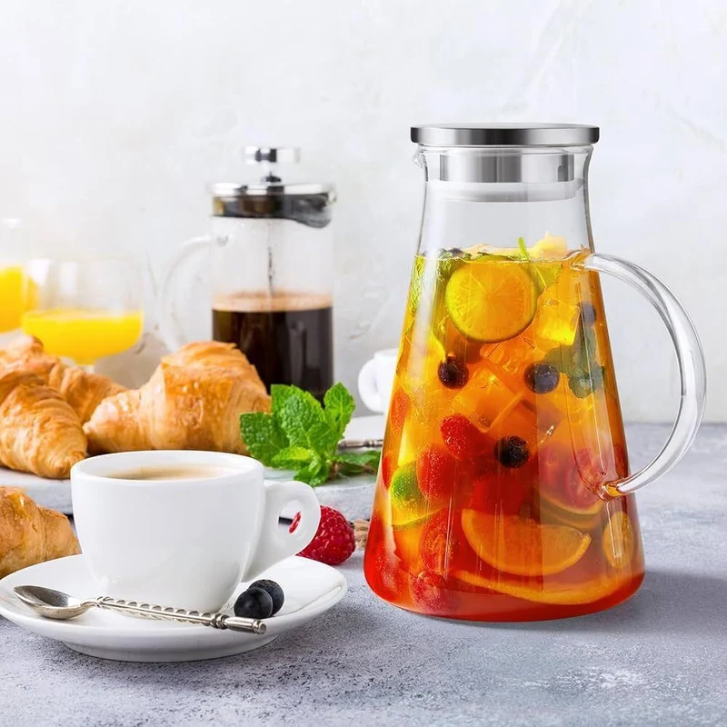 KEMORELA Moderne hitzebeständige Glas Karaffe mit Griff (2 Liter)